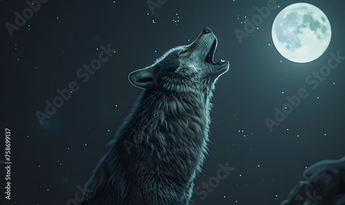 A lone wolf howling at the moon, Generative AI