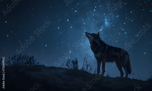 A lone wolf howling at the moon, Generative AI