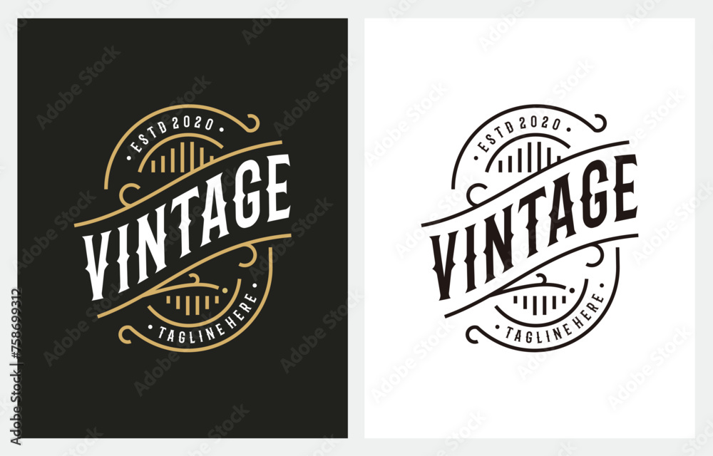 Obraz premium Luxury Logo Design template flourishes calligraphic elegant ornament lines. Business sign, identity for Restaurant, Royalty, Boutique, Cafe, Hotel, Heraldic, Jewelry, Fashion and vector illustration