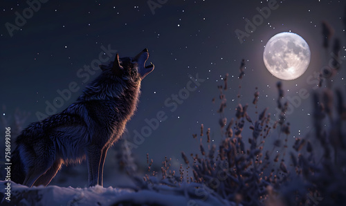 A lone wolf howling at the moon, Generative AI