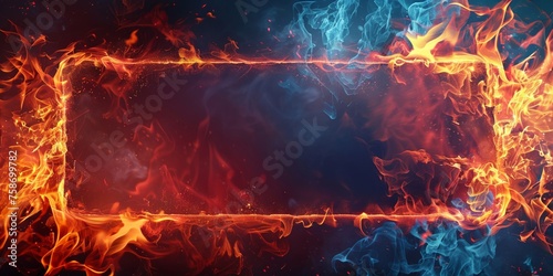 Dynamic digital fire and ice themed frame on a modern black background