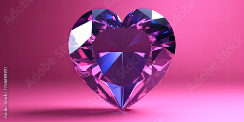 Luxurious heart-shaped gemstones adorned with diamonds and crystals shimmer in brilliant pink and purple hues within the emptiness.