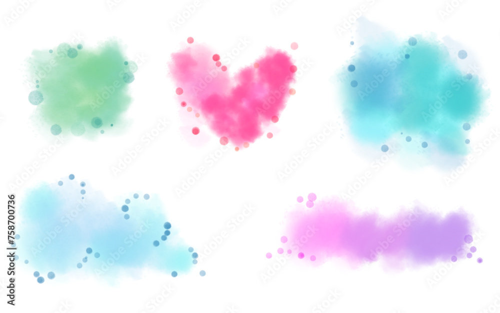 Watercolors are used for logo backgrounds.