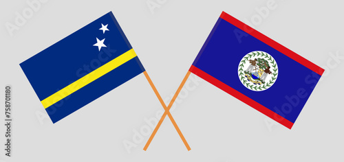 Crossed flags of Country of Curacao and Belize. Official colors. Correct proportion