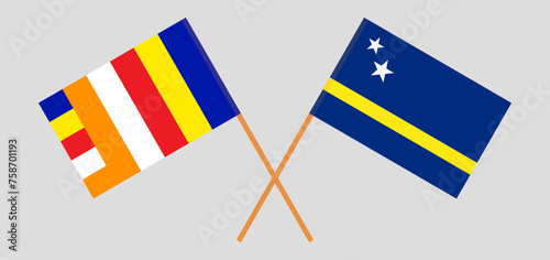 Crossed flags of Buddhism and Country of Curacao. Official colors. Correct proportion