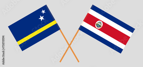Crossed flags of Country of Curacao and Costa Rica. Official colors. Correct proportion