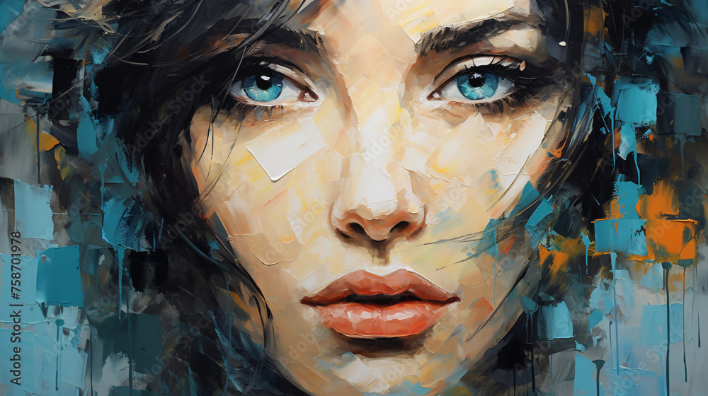 Modern abstract oil painting portrait of beautiful girl
