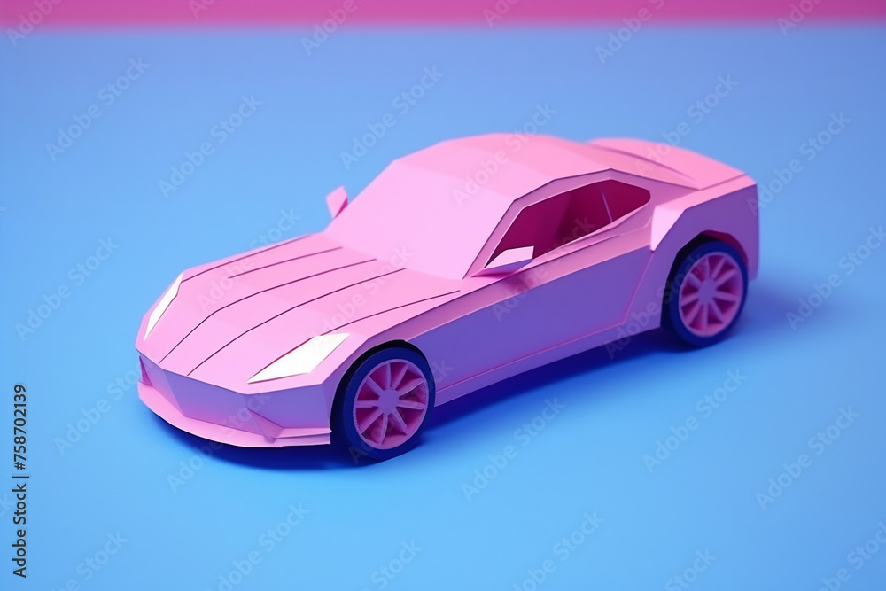 Pink toy car on blue surface