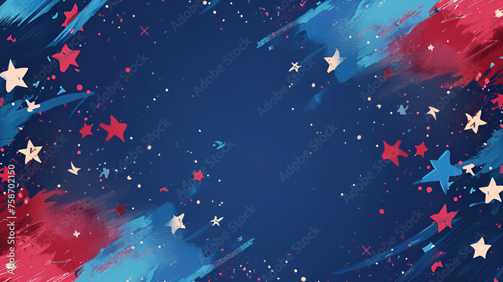 Celebration of Happy Memorial Day USA with Stars and Flowers with Blue background, Generative Ai - obrazy, fototapety, plakaty 