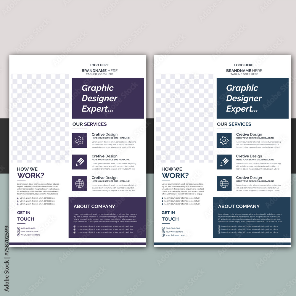 a bundle of 2 templates of a4 flyer template, modern template, in different color, and modern design, perfect for creative professional business, business flyer