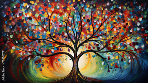 Multicolor Tree Of Life Oil Painting Background ..