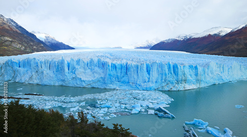 Stunning Panoramic View of Perito Moreno, a UNESCO World Heritage Site in Santacruz Province of Patagonia, Argentina, South America