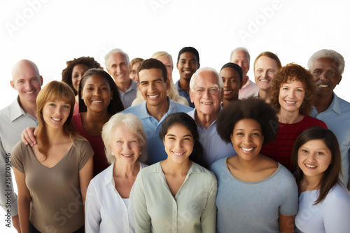 A large group of happy people from different ethnic groups and different generations of people 