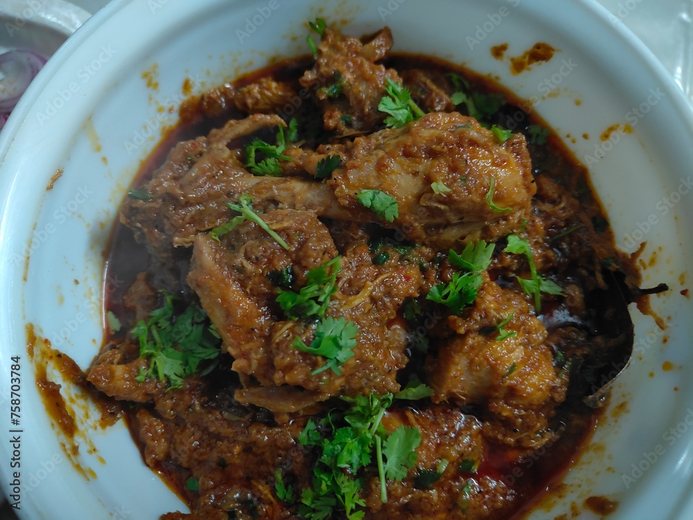 Chicken Korma. Delicious homemade chicken Kourma, garnish with coriander. Indian style chicken korma.