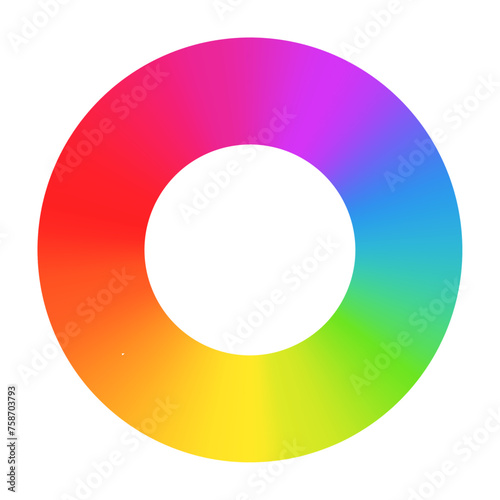 Radial rainbow gradient circular swirl, color spectrum in a vibrant wheel, RGB gradation. Flat vector illustration isolated on white background.