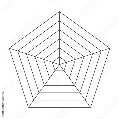 Pentagon and hexagon chart , for 5 point radar or spider diagrams. for visualizing data with structured graph approach. Flat vector illustration isolated on white background.