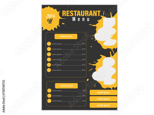 restaurant  Food Menu Layout with black color.Chef illustration. Vector layered.