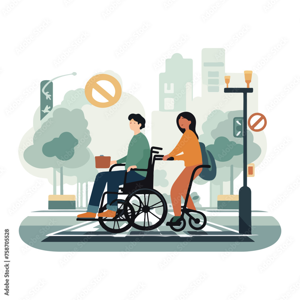 Motorized wheelchair user crossing a busy intersectio