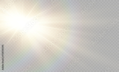 Vector transparent sunlight special lens flare light effect. Lens flare light effect. Sun flash with warm rays and spotlight. Isolated star burst in sky	 photo