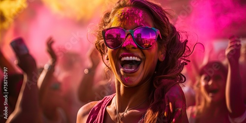 Holi's festive fervor envelops the atmosphere, as revelers come together to celebrate in a riot of colors.