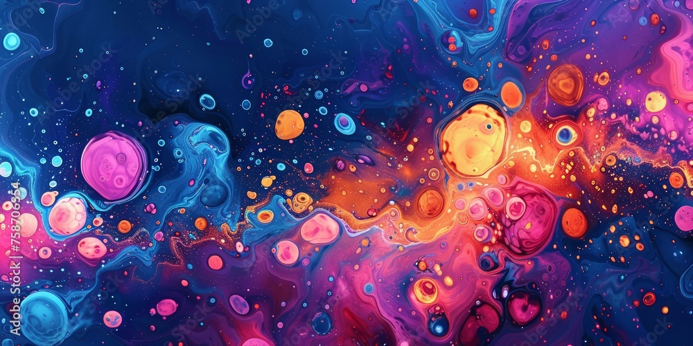 Vibrant abstract painting of neon molecular bonds in liquid form for modern art concept