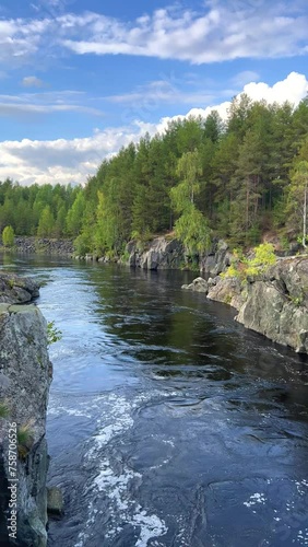 Canyon of the Nizhny Vyg river, near the Padun waterfall. A river gorge with rocks and greenery. Not far from the White Sea-Baltic Canal. Karelia, Russia 4K photo