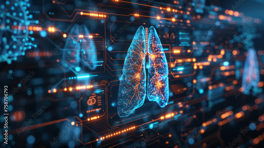 Obraz premium Futuristic lung disease care banner.generative ai