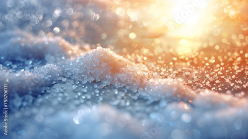 Background with sea salt. White crystals with reflections of light. Abstract background with bokeh effect. AI generative © sdmin_d