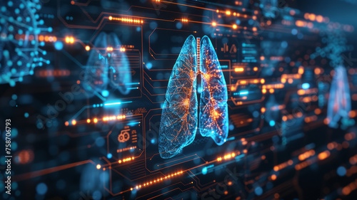 Futuristic lung disease care banner.generative ai photo