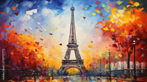 Oil painting Eiffel Tower with abstract background