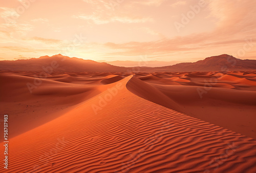 Desert landscape with sand dunes and mountains