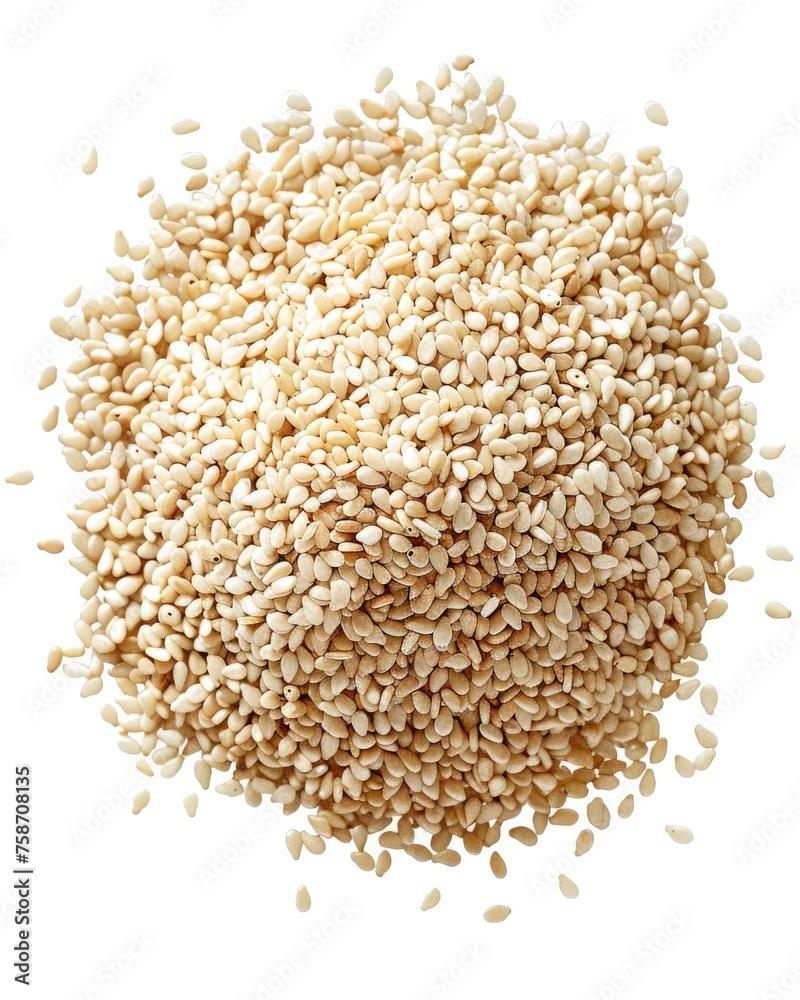 Top View of Edible White Sesame Seeds Piled in a Heap - Isolated Image of Sesame Seeds Top View of Edible White Sesame Seeds Piled in a Heap - Isolated Image of Sesame Seeds