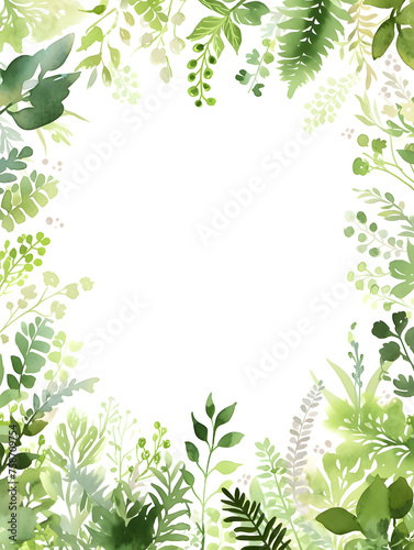 Green leaves watercolor background invitation template  Generative AI