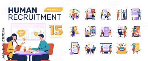 Human recruitment job hiring illustration collection set