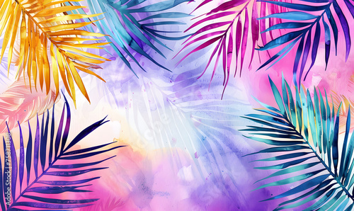 Palm leaves floral watercolor vivid abstract background in a modern style, Generative AI © simba kim