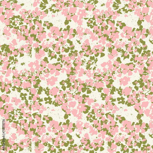Seamless floral pattern, rustic ditsy print with cute spring botany in liberty arrangement. Pretty botanical design: small hand drawn flowers buds, tiny leaves on white background. Vector illustration © Sketch
