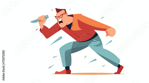 Angry cartoon man attack walking puncher aggressive photo