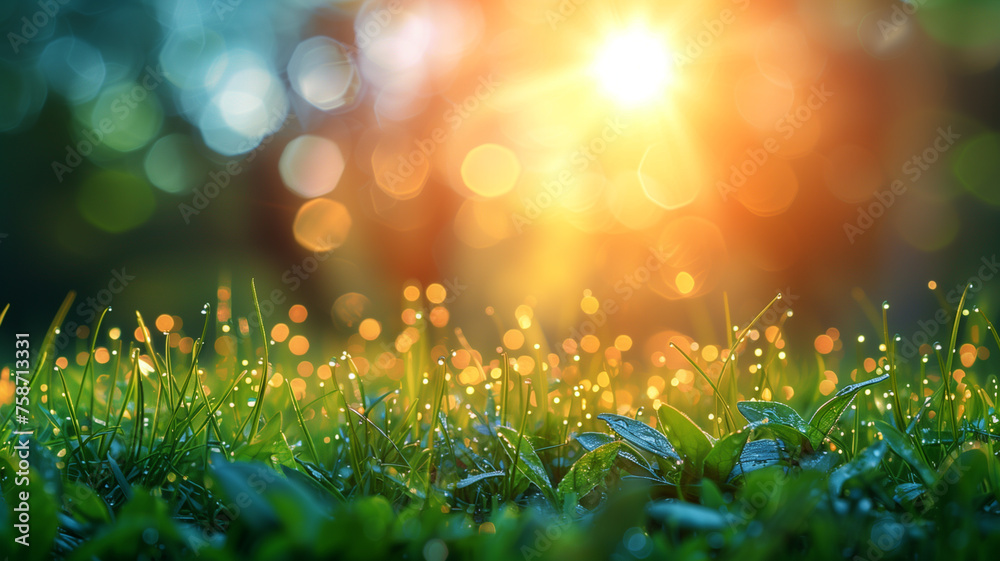 Close up of grass with sun in background