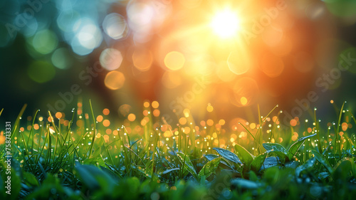 Close up of grass with sun in background