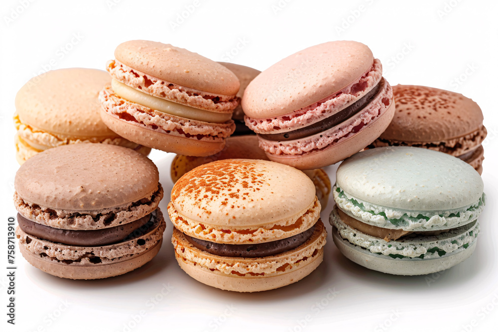 A vibrant display of French macarons lined up in a neat row A vibrant display of French macarons lined up in a neat row
