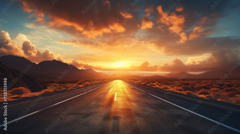 Empty road at sunset
