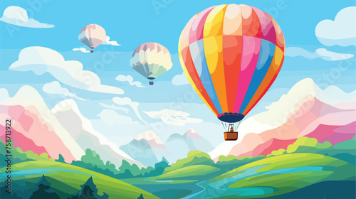 Balloon colorful on sky flat vector 