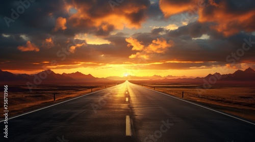 An empty road at sunset