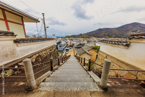 西方寺、石階段からの眺め 超広角(広島県竹原市)