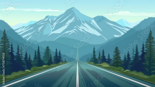 Illustration depicting a straight road leading towards a majestic mountain