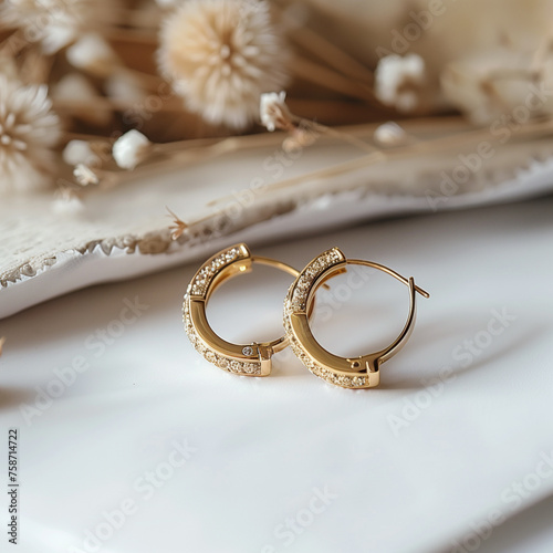 classic gold hoop earrings exude elegance and simplicity, resting on a soft background