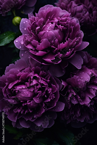 Bunch of purple flowers with water droplets