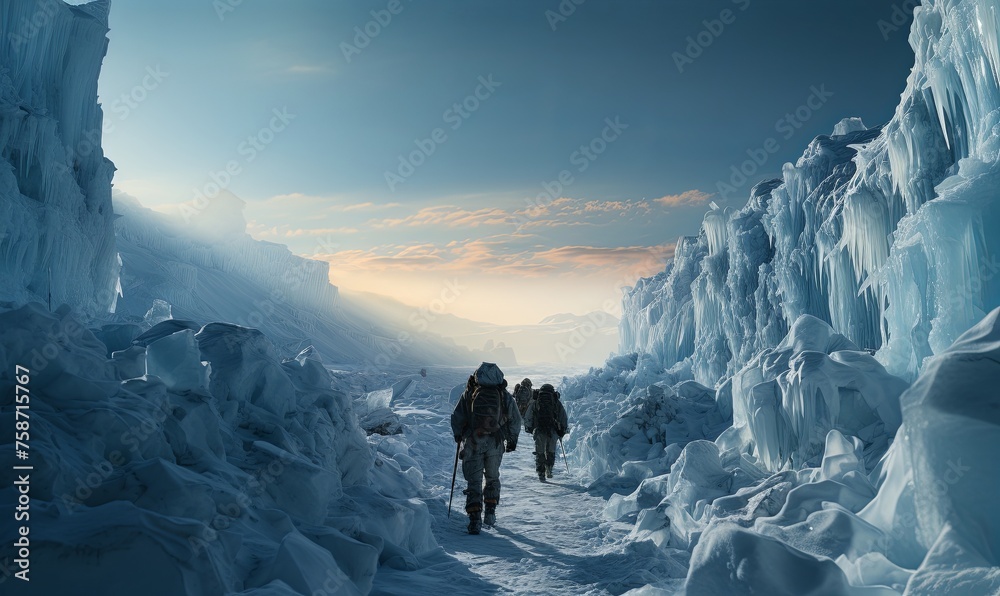 People Walking in Snow - obrazy, fototapety, plakaty 