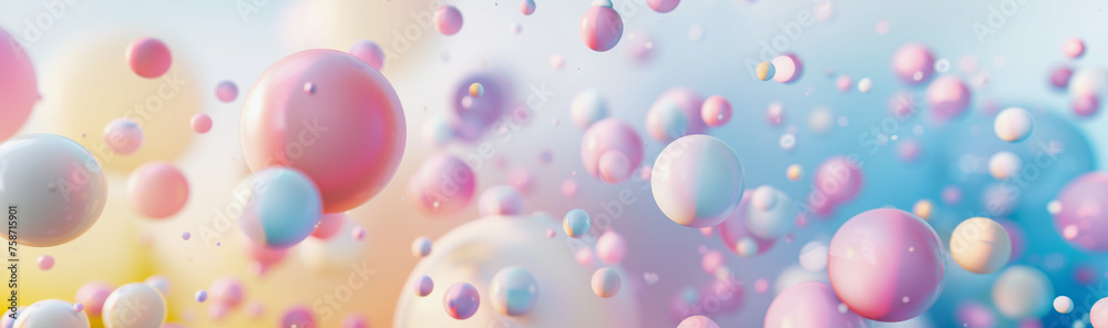 A vibrant array of multicolored spheres and balls appear to float weightlessly A vibrant array of multicolored spheres and balls appear to float weightlessly