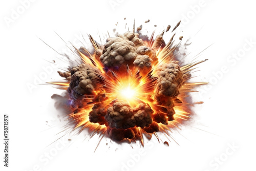 Realistic fiery bomb explosion with sparks and smoke, Explosion of cloudy dust isolated on transparent background - Generative AI © vectorart092